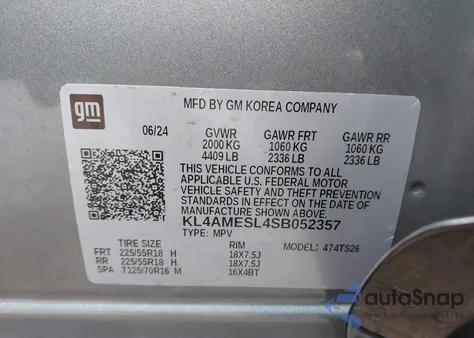 2025 Buick Encore Gx Sport Touring Awd z USA, uszkodzony, nr VIN KL4AMESL4SB052357